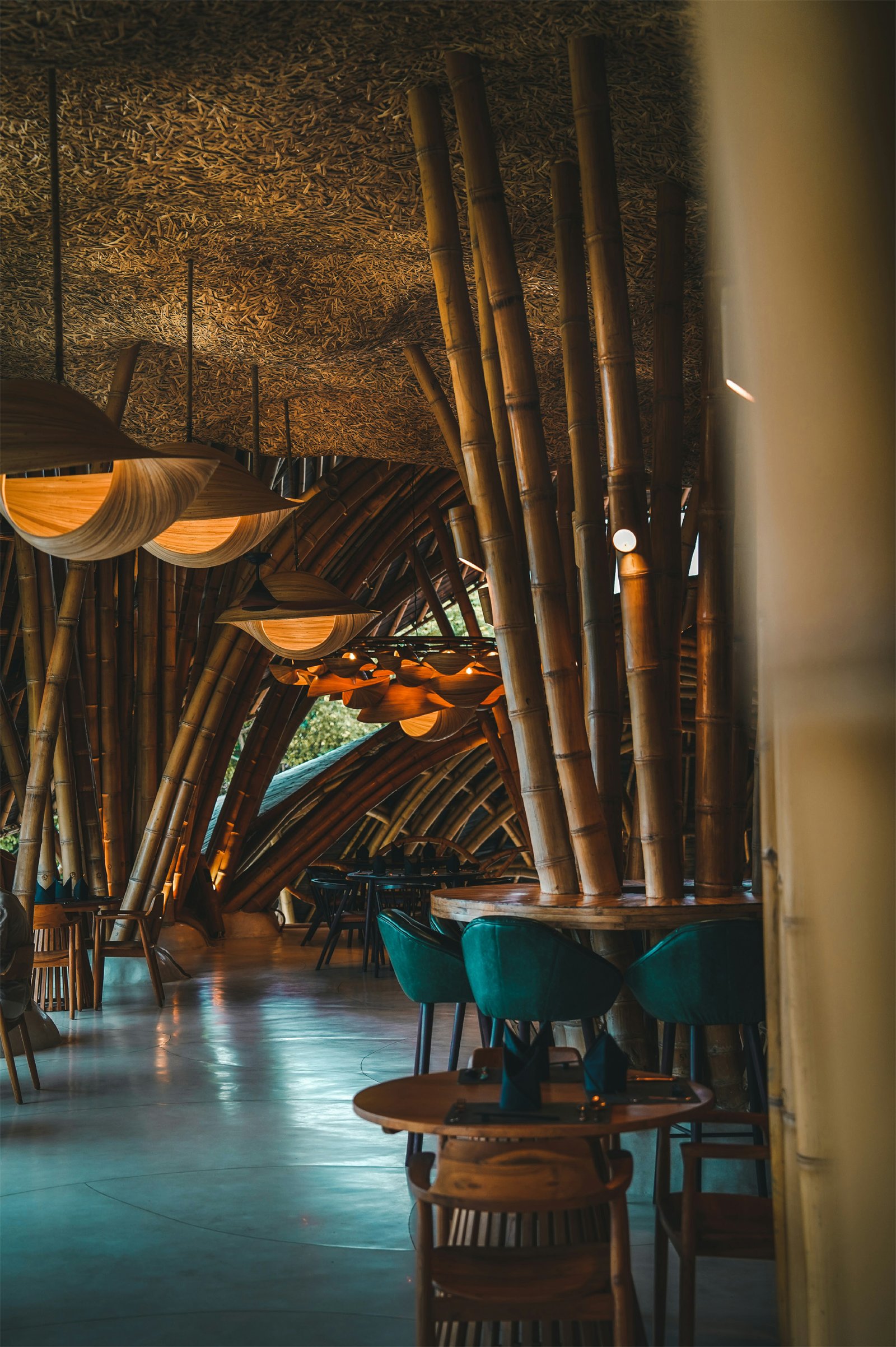 Bamboo-vaulted restaurant interior